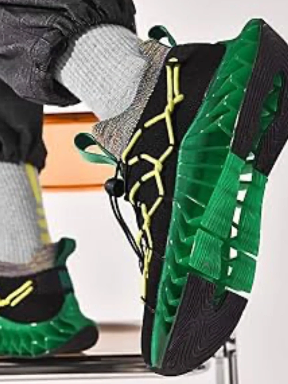 Men’s Black Sneakers with Neon Yellow Laces and Green sole